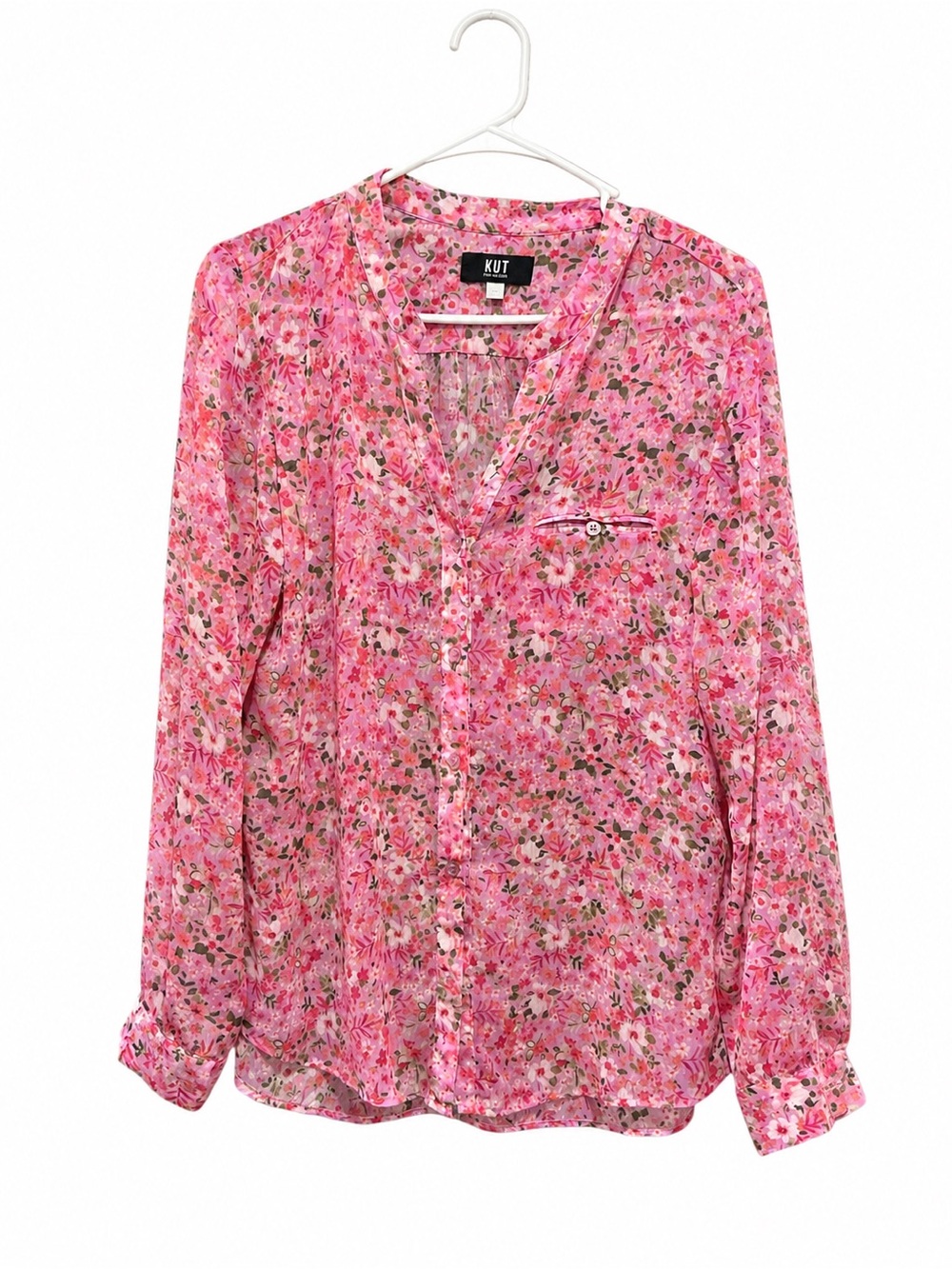 Kut from the Kloth Pink Floral Button-Down Shirt